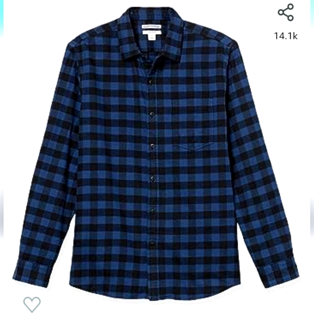 Amazon Essentials Blue Buffalo plaid slim fit flannel shirt - Size Small